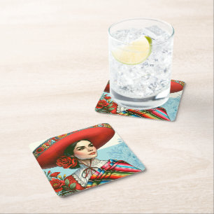 Festive Fiesta Latina Hispanic Retro Party Favour Square Paper Coaster