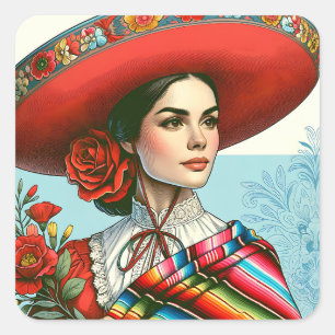 Festive Fiesta Latina Hispanic Retro Party Favour  Square Sticker