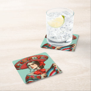 Festive Fiesta Mariachi Party Square Paper Coaster