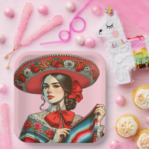 Festive Fiesta Mujer Mariachi Party  Paper Plate
