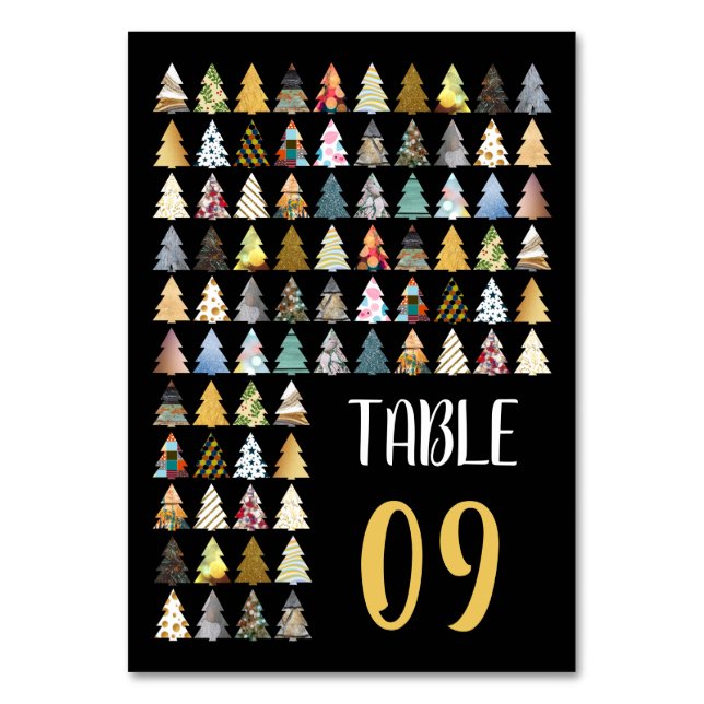 Festive Fir Trees, Christmas Table Number (Front)