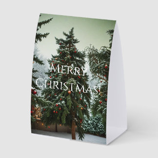 Festive fir trees decorated with garlands