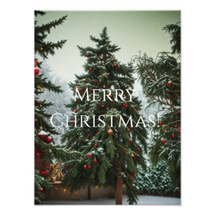 Festive fir trees decorated with garlands  photo print