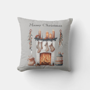 Festive fireplace Quote Merry Christmas Cushion