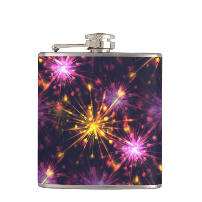 Festive fireworks of hearts  hip flask (Front)