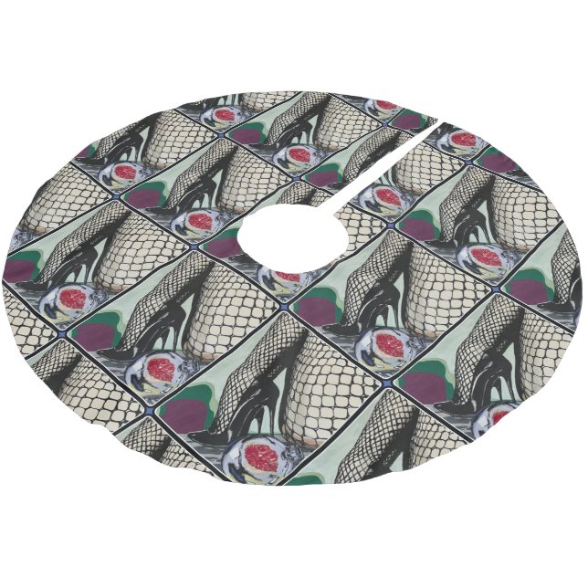 'Festive Fishnets' Painting on a  Brushed Polyester Tree Skirt (Angled)