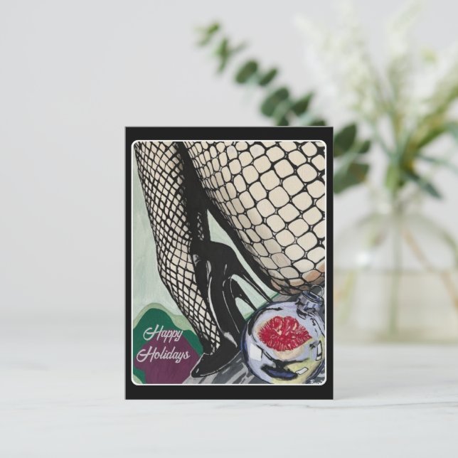 'Festive Fishnets' Painting on a  Postcard (Standing Front)