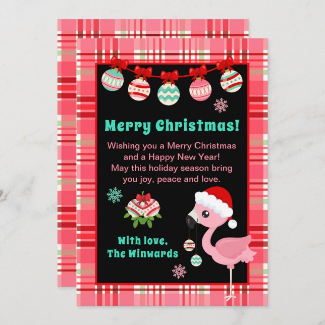 Festive Flamingo Merry Christmas Holiday Card (Front/Back)