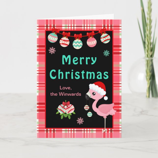 Festive Flamingo Merry Christmas Holiday Card (Front)