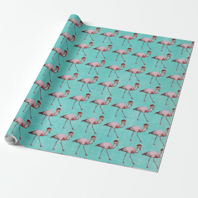 FESTIVE FLAMINGO Wrapping Paper (Unrolled)