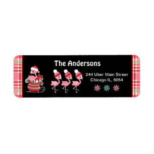Festive Flamingos and Pink Plaid Return Address Label
