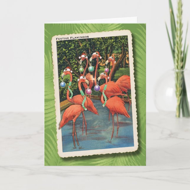 Festive Flamingos Christmas Card (Front)