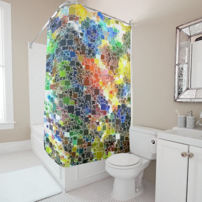 Festive Floating Block Artwork Shower Curtain (In Situ)