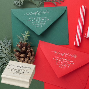 Festive Flora Merry Christmas Silver Ink Rubber Stamp