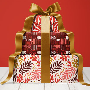 Festive Floral and Ho Ho Ho Christmas Wrapping Paper Sheet