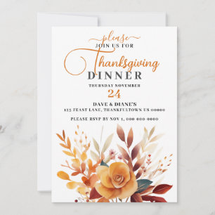 Festive Floral Bouquet Thanksgiving Dinner Invitation