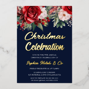 Festive Floral Christmas Celebration Navy Golden