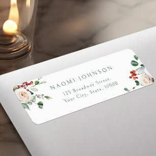 Festive Floral Christmas Holiday Return Address Label