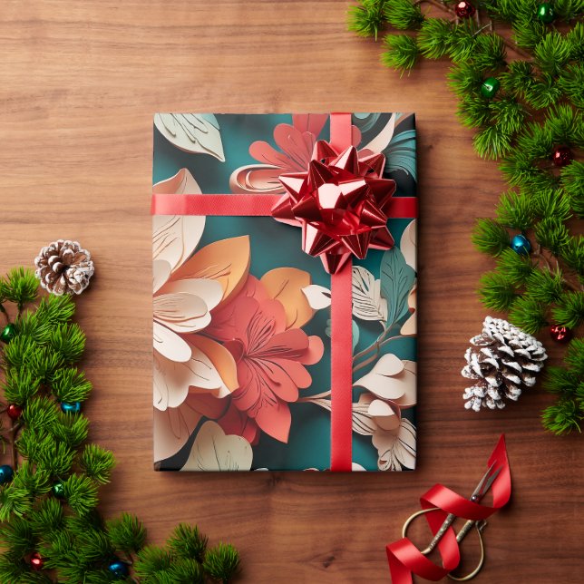 Festive Floral Elegance Wrapping Paper (Holiday Gift)