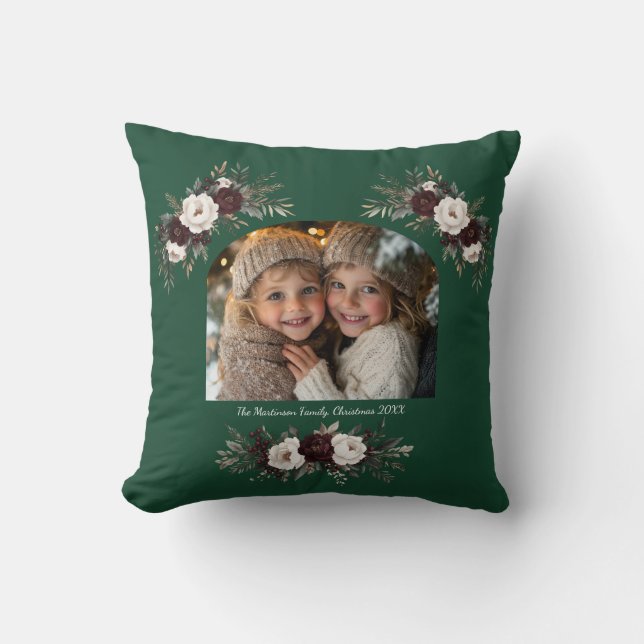 Festive Floral Elegant Arch Photo Christmas Cushion (Front)