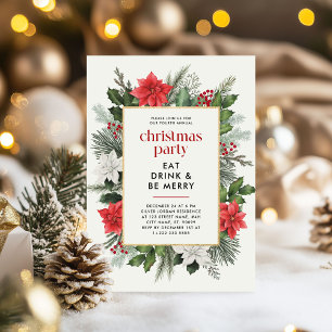 Festive Floral Frame Christmas Party Invitation
