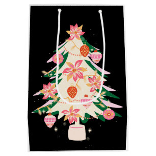 festive floral fun Christmas tree ornaments Medium Gift Bag