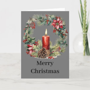 Festive Floral Glow   Christmas Flowers and Candle Holiday Card