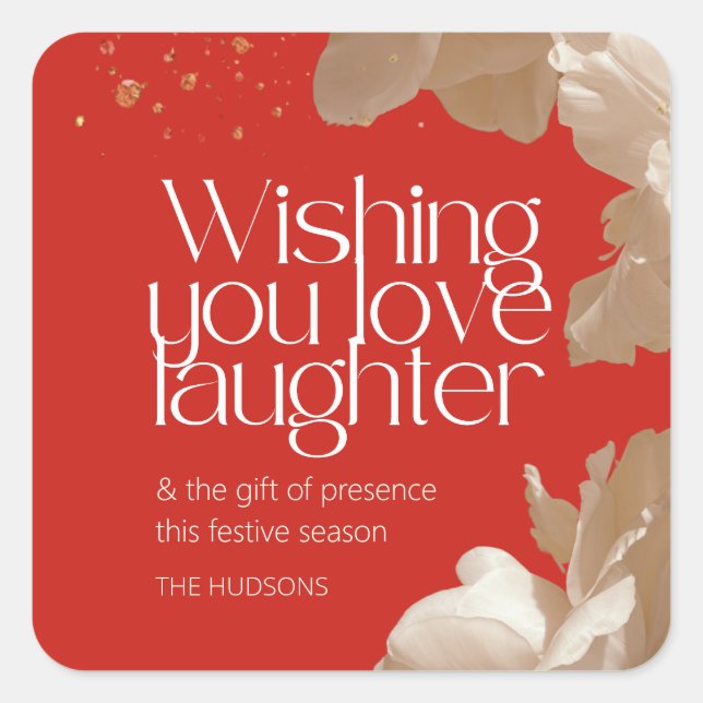 Festive Floral & Gold Christmas Season  Square Sticker (Front)