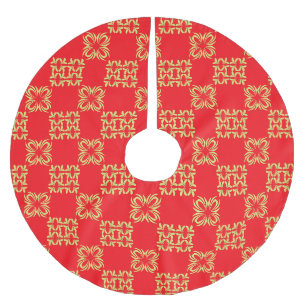 Festive floral grid in red and gold brushed polyester tree skirt