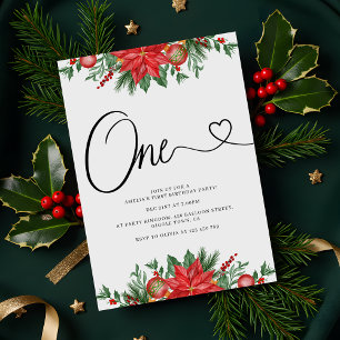 Festive Floral Holiday 1ST Birthday Party Invitation