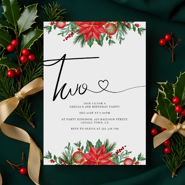 Festive Floral Holiday 2ND Birthday Party Invitation (Creator Uploaded)