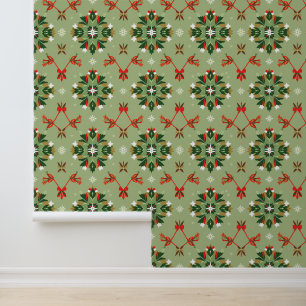 Festive Floral Holiday Pattern Wallpaper
