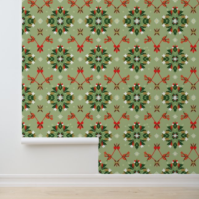 Festive Floral Holiday Pattern Wallpaper (Application)