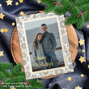 Festive Floral Mandala Snow Flakes Pattern Gold Foil Holiday Postcard