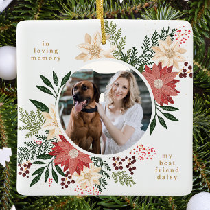 festive floral modern merry christmas photo ceramic ornament