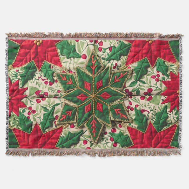 Festive Floral Patchwork Quilt: A Cosy Christmas  Throw Blanket (Front)