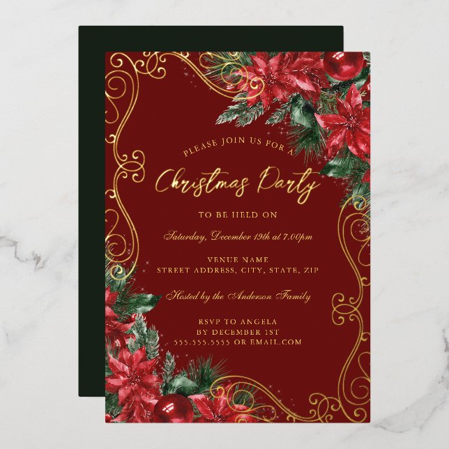 Festive Floral Swirl Red Green Christmas Party (Front/Back)