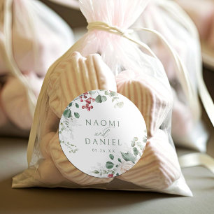Festive Floral Winter Wedding thank you favors Classic Round Sticker