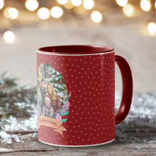 Festive Floral Wreath Red Photo Christmas Mug