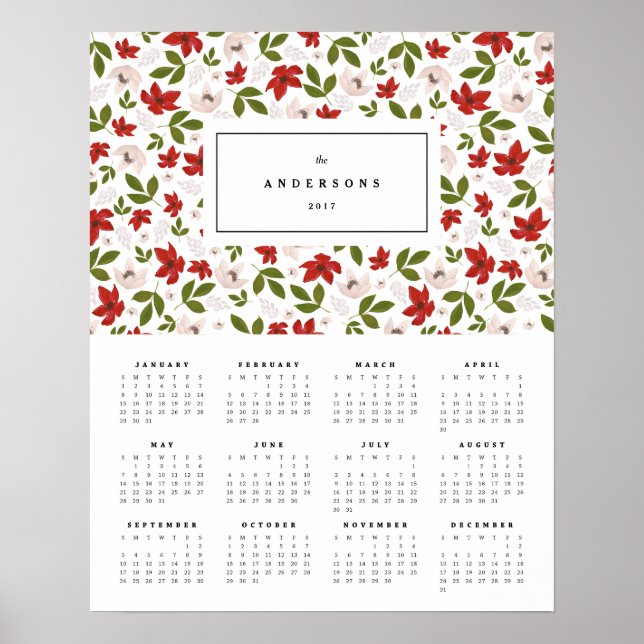 Festive Florals 16x20 2017 Yearly Calendar Poster (Front)