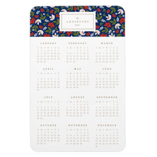 Festive Florals in Navy 4x6 Yearly Calendar Magnet