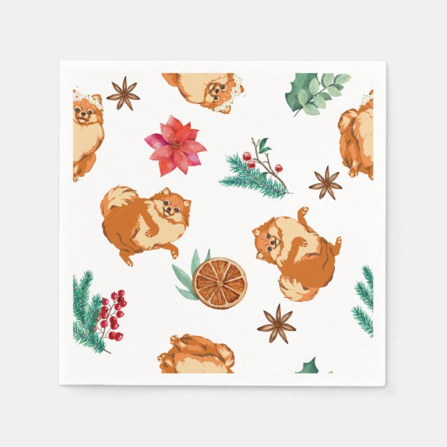 Festive Fluffy Dog Christmas Paper Napkin (Front)
