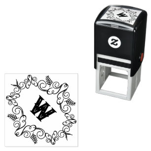 Festive Foliage Art Deco Monogram Vintage Holiday Self-inking Stamp