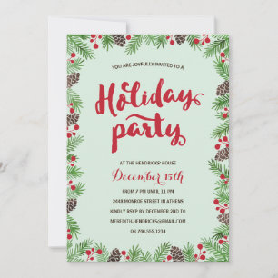 Festive Foliage   Calligraphy Holiday Party Invitation