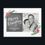 Festive Foliage Collection Holiday Postcard<br><div class="desc">Add an extra festive touch to your holiday greetings this year with this 1-photo postcard,  featuring hand lettered calligraphy and hand drawn foliage,  all on a chalkboard background. Available in multiple colours.</div>