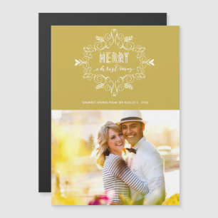 Festive Foliage Deco Holiday Photo Magnetic Card