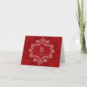 Festive Foliage Deco Monogram Holiday Note Card