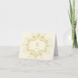 Festive Foliage Deco Monogram Holiday Note Card