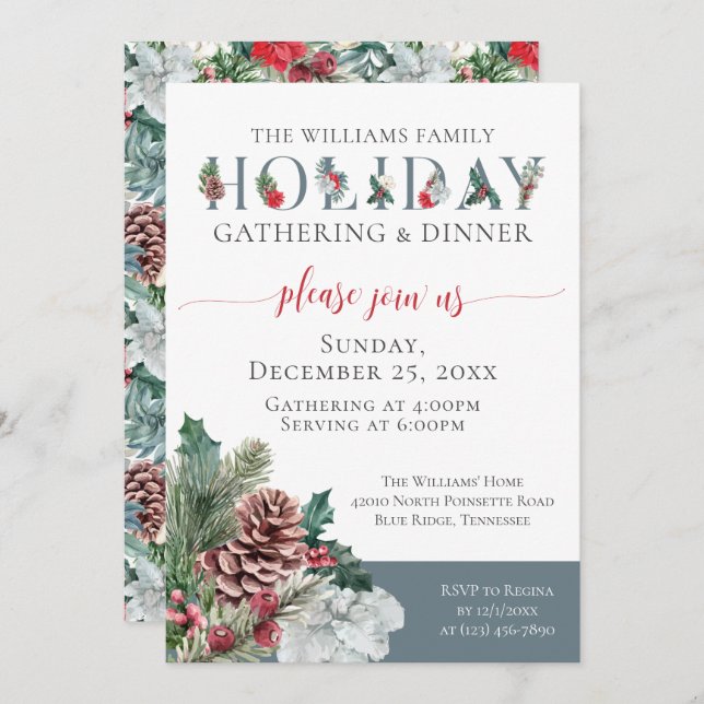 Festive Foliage Family Holiday Dinner Invitation (Front/Back)