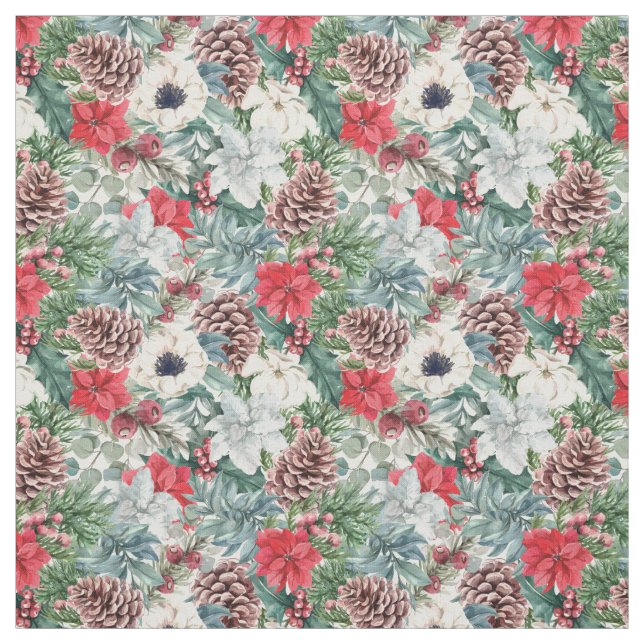Festive Foliage Floral Christmas Holiday Pattern Fabric (Swatch)